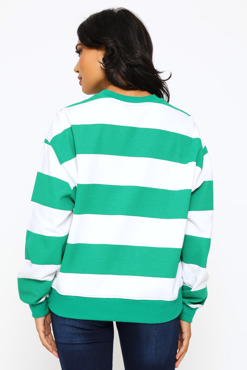 Long Sleeve Stripe Pullover - White/Green