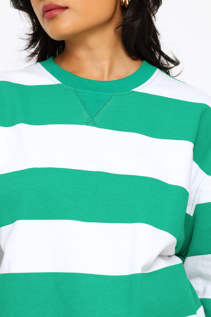 Long Sleeve Stripe Pullover - White/Green
