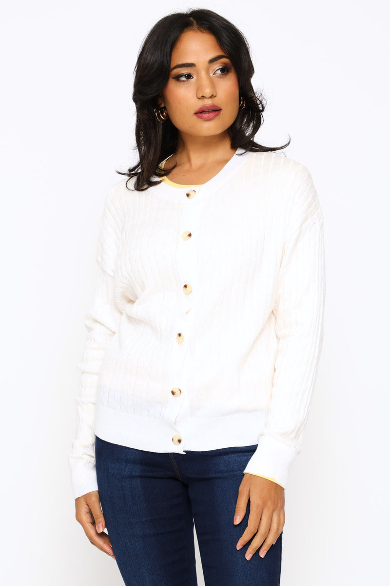 Cable Knit Cardigan - White