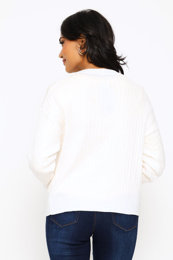 Cable Knit Cardigan - White