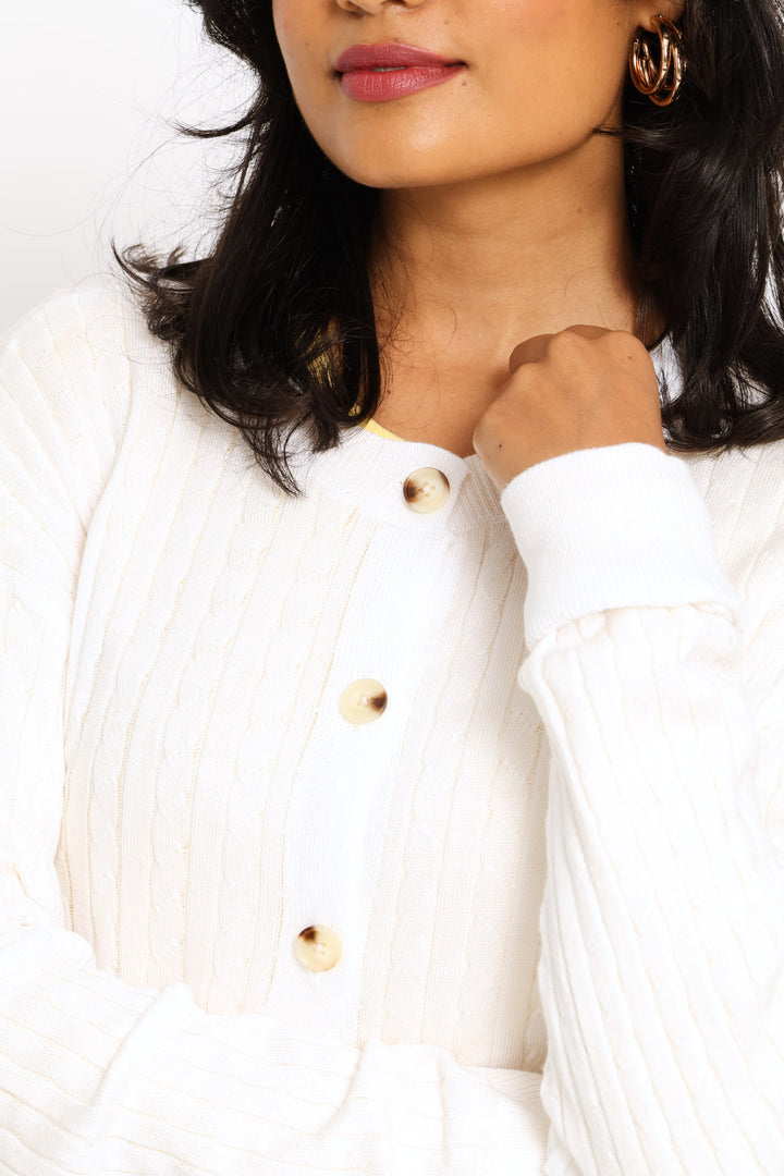 Cable Knit Cardigan - White