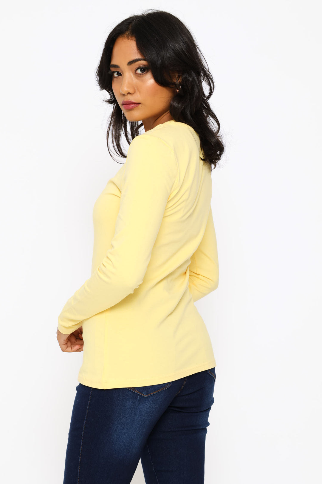 Long Sleeve Cotton Lycra Crew Tee - Light Yellow