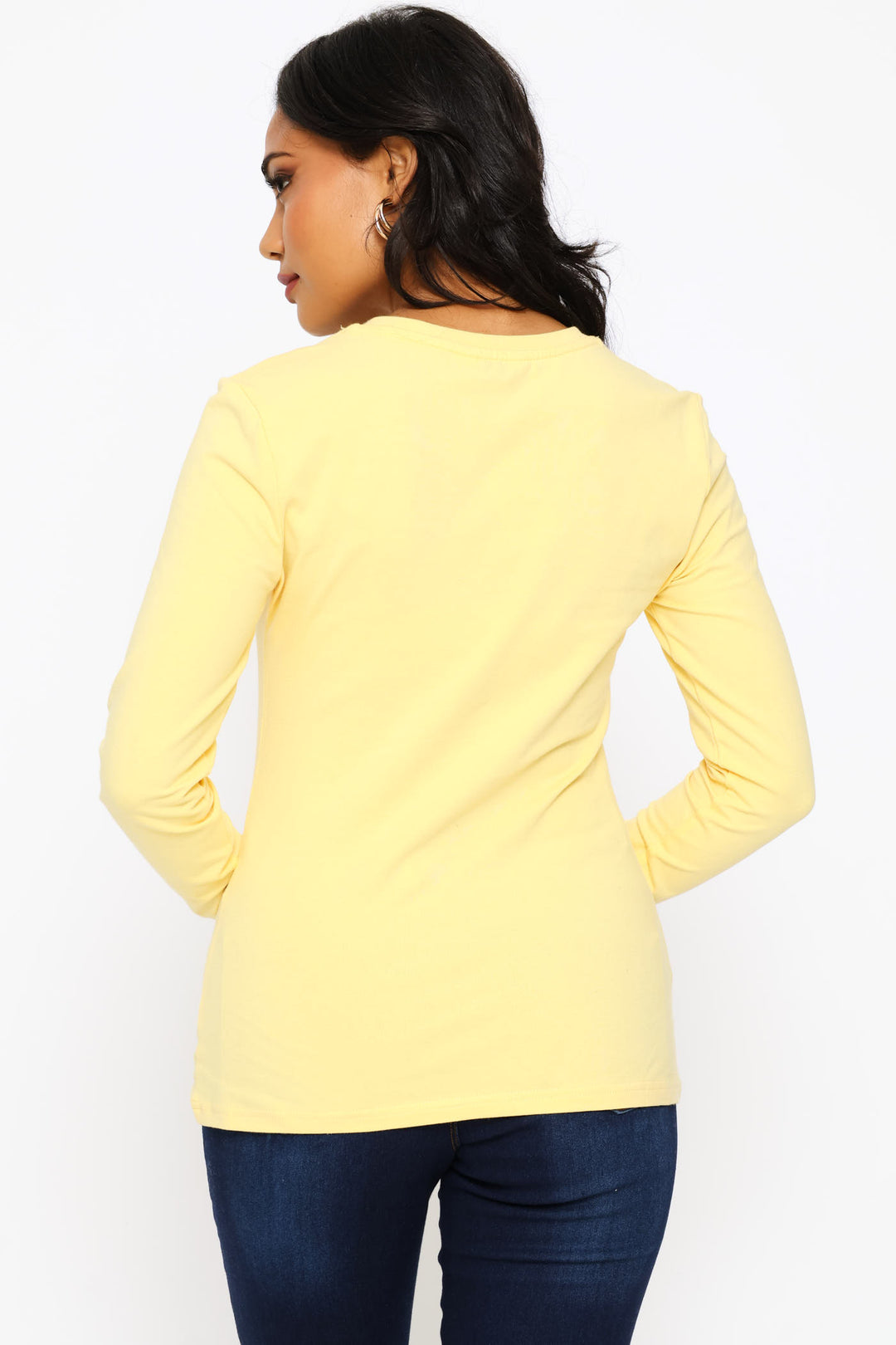 Long Sleeve Cotton Lycra Crew Tee - Light Yellow