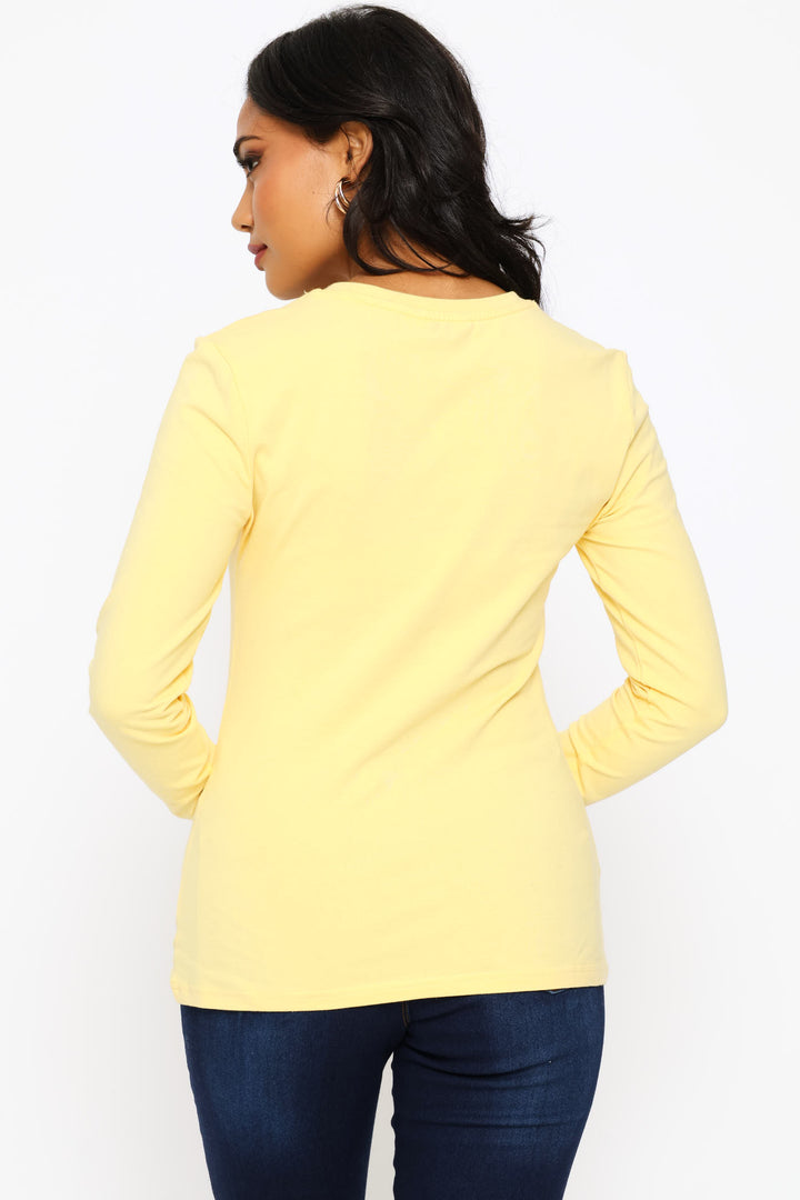 Long Sleeve Cotton Lycra Crew Tee - Light Yellow