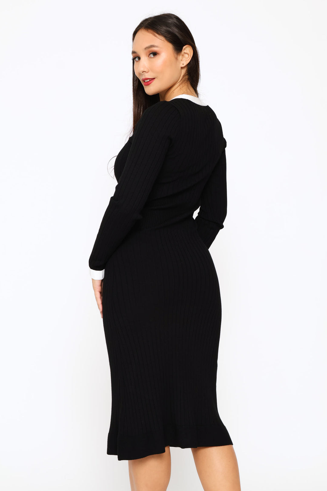 Long Sleeve Vn Laurel Sweater Dress - Black
