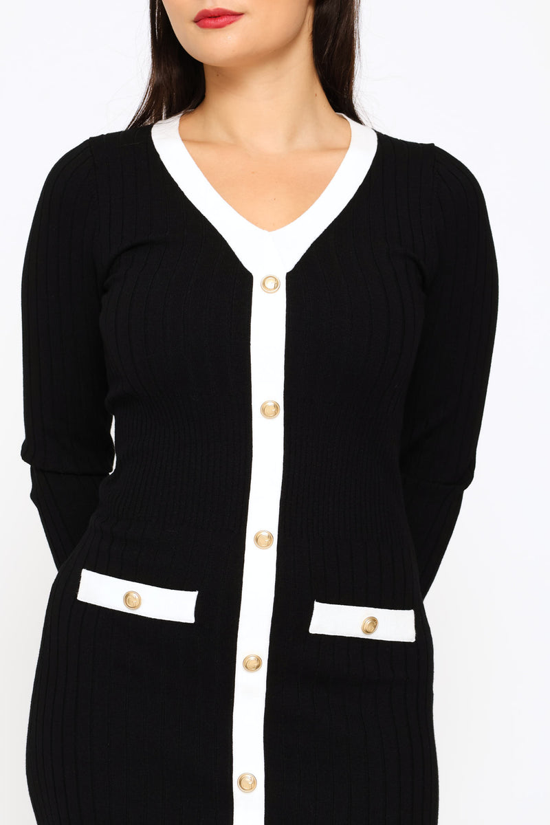 Long Sleeve Vn Laurel Sweater Dress - Black