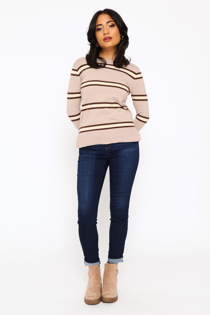 Striped Pullover - Stone/Chocolate