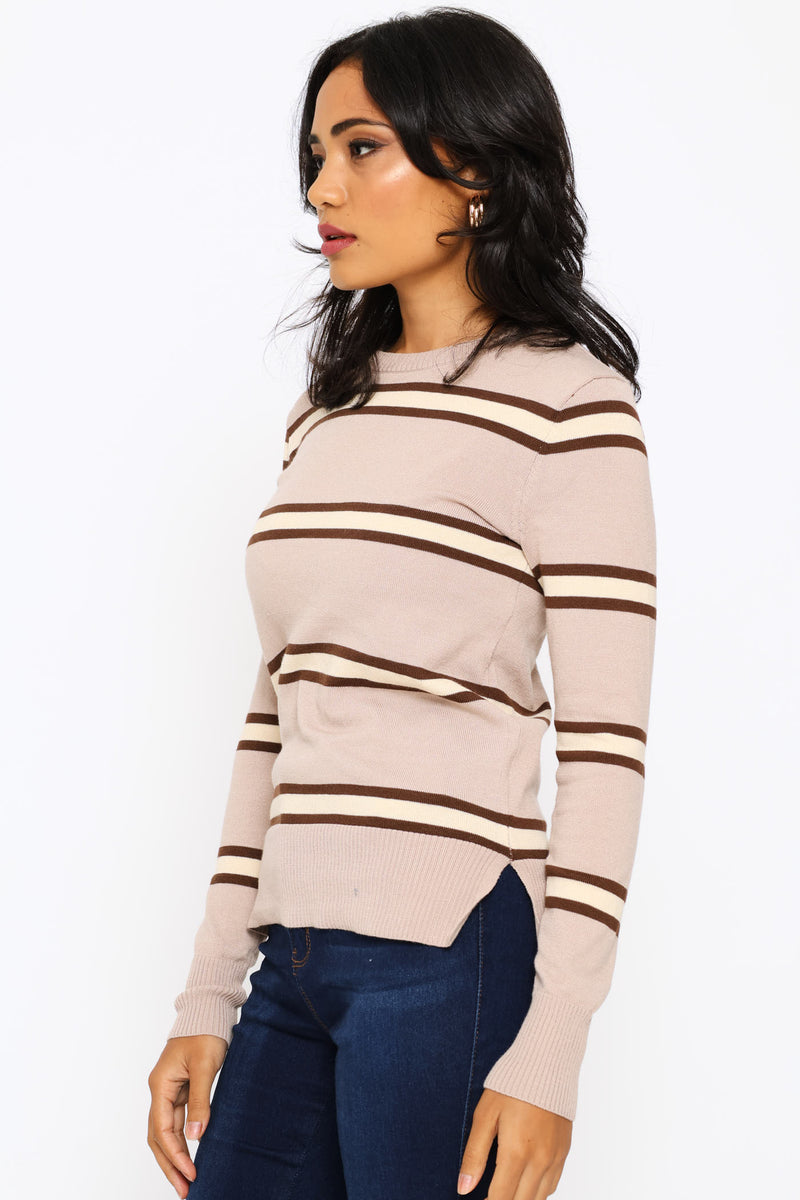 Striped Pullover - Stone/Chocolate