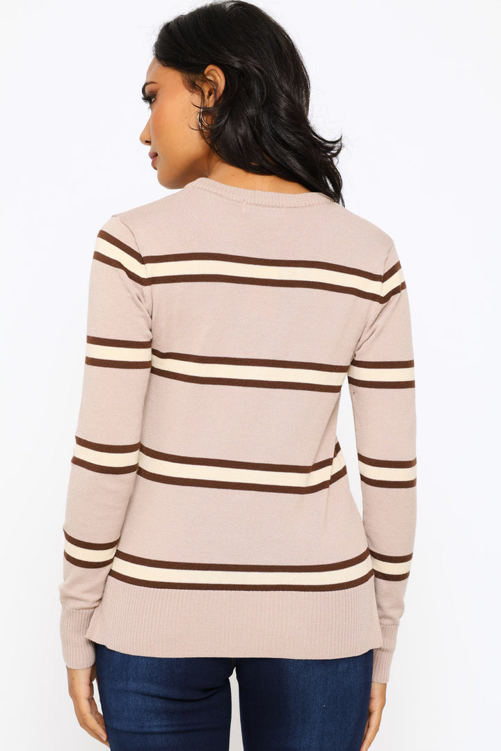 Striped Pullover - Stone/Chocolate