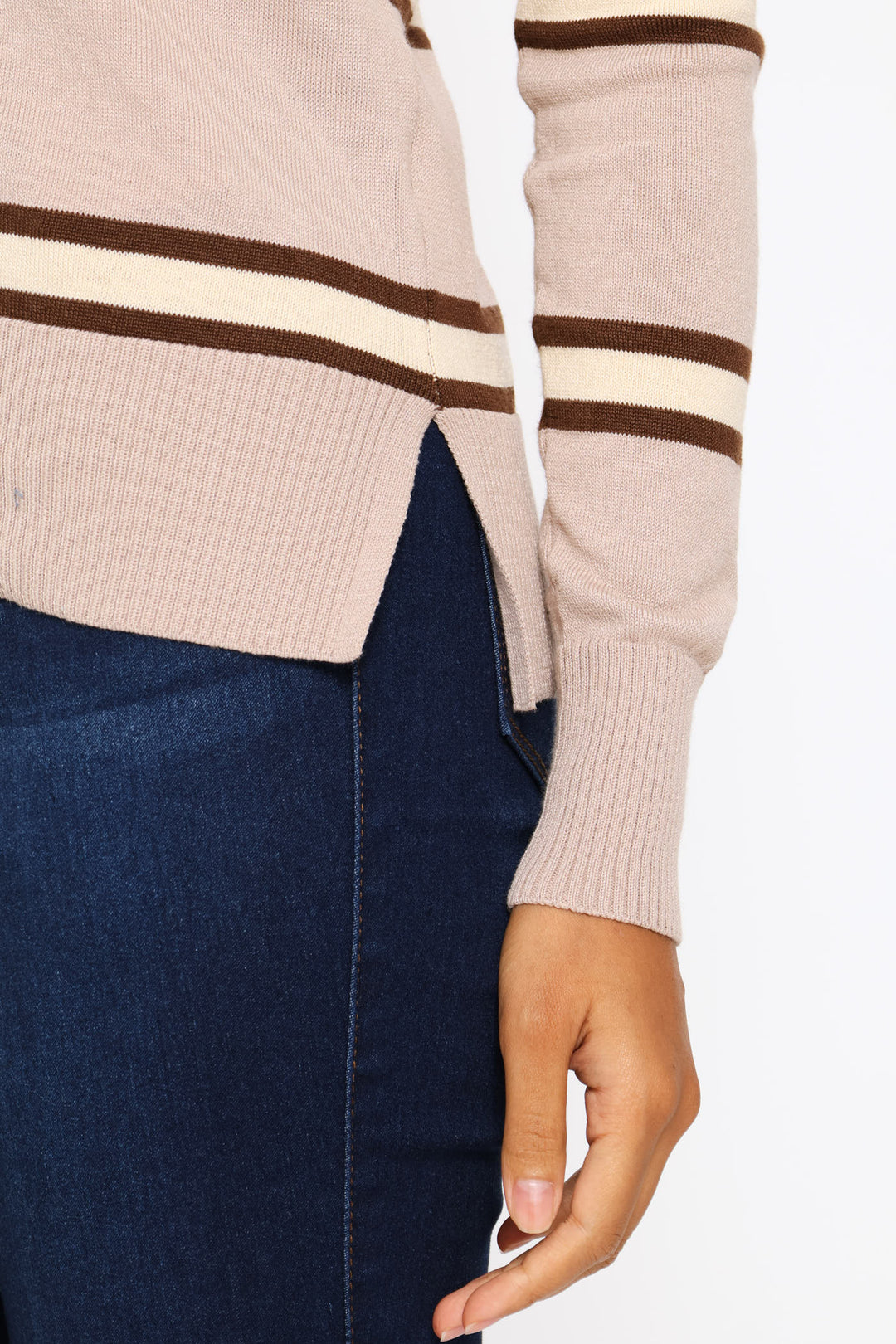 Striped Pullover - Stone/Chocolate