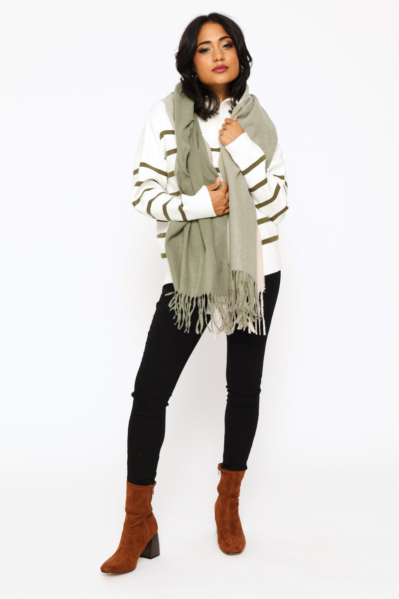 Check Tassel Scarf - Sage