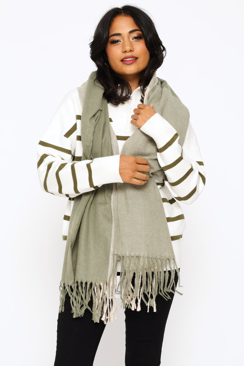 Check Tassel Scarf - Sage