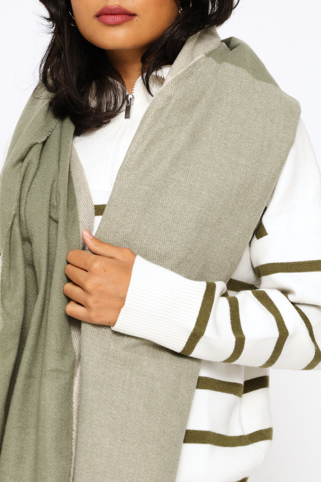 Check Tassel Scarf - Sage