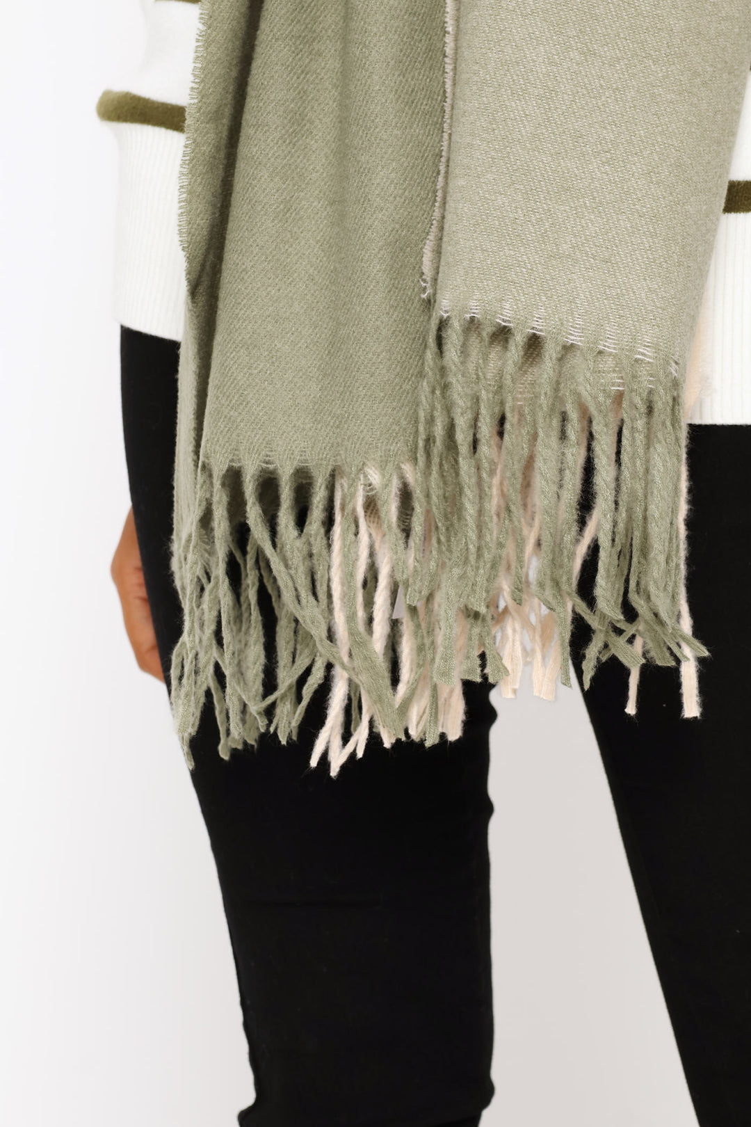 Check Tassel Scarf - Sage
