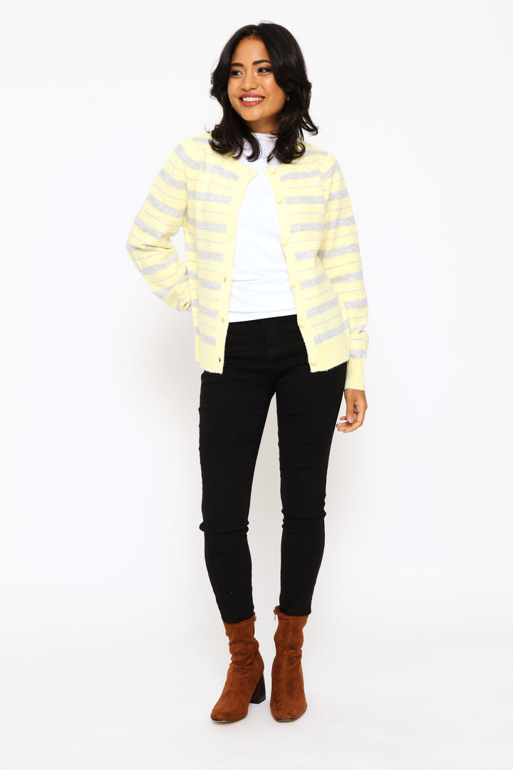 Fluffy Stripe Cardigan - Light Yellow