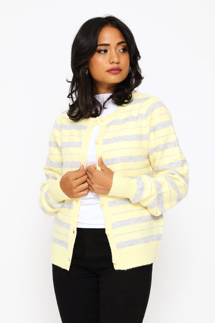 Fluffy Stripe Cardigan - Light Yellow