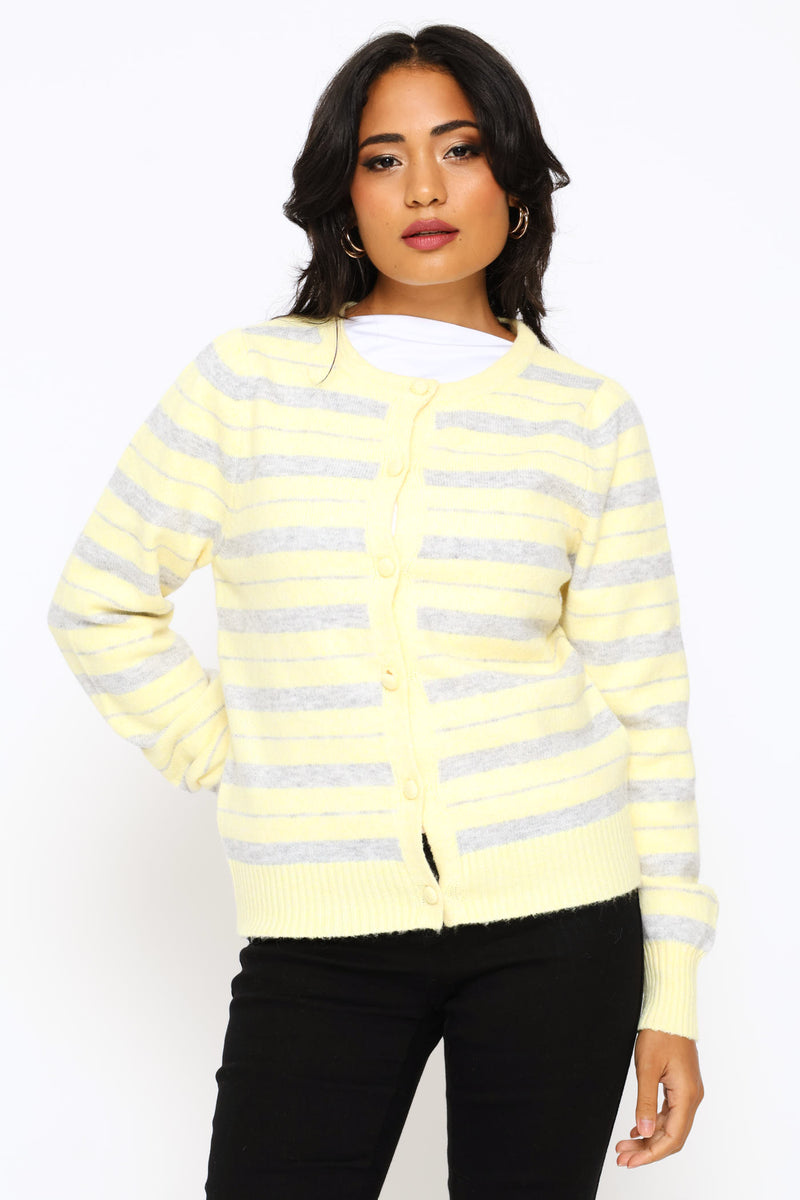 Fluffy Stripe Cardigan - Light Yellow