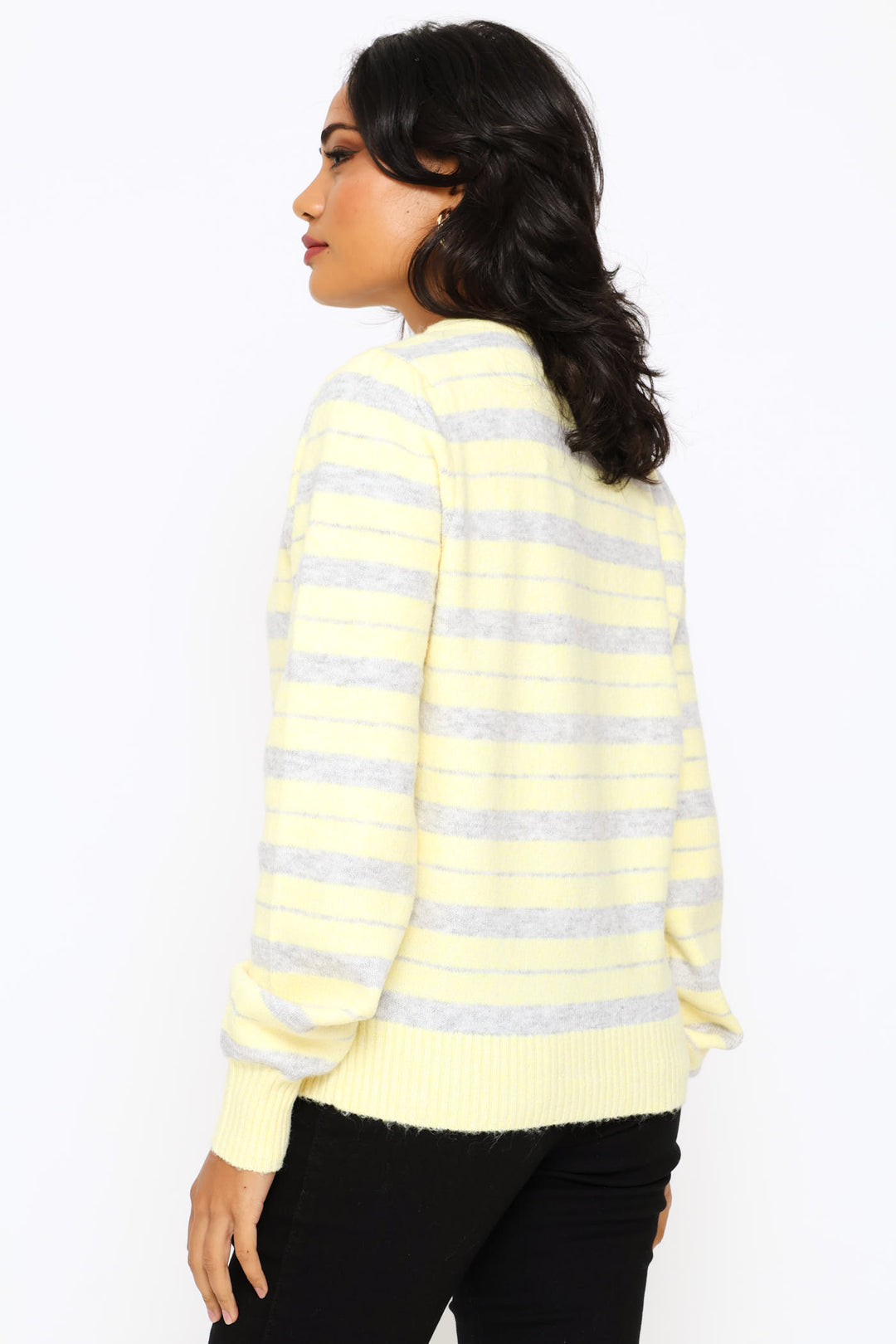 Fluffy Stripe Cardigan - Light Yellow