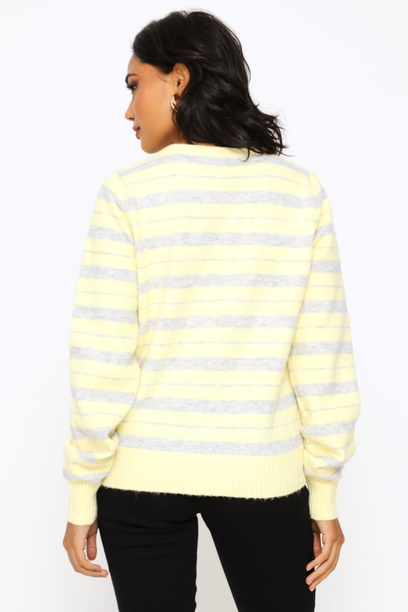 Fluffy Stripe Cardigan - Light Yellow