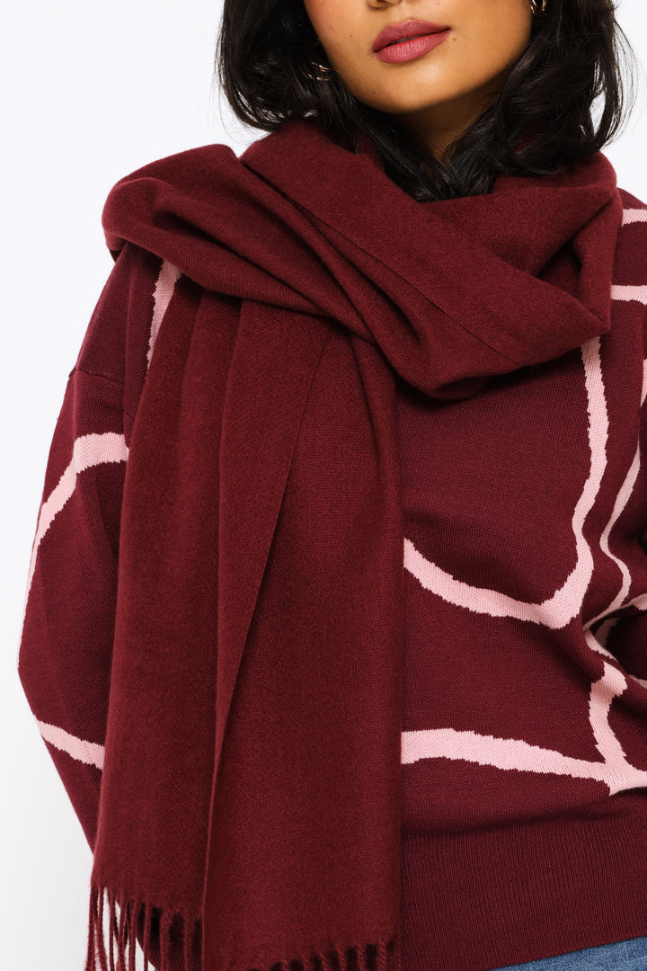 Fringe Detail Woven Scarf - Burgundy