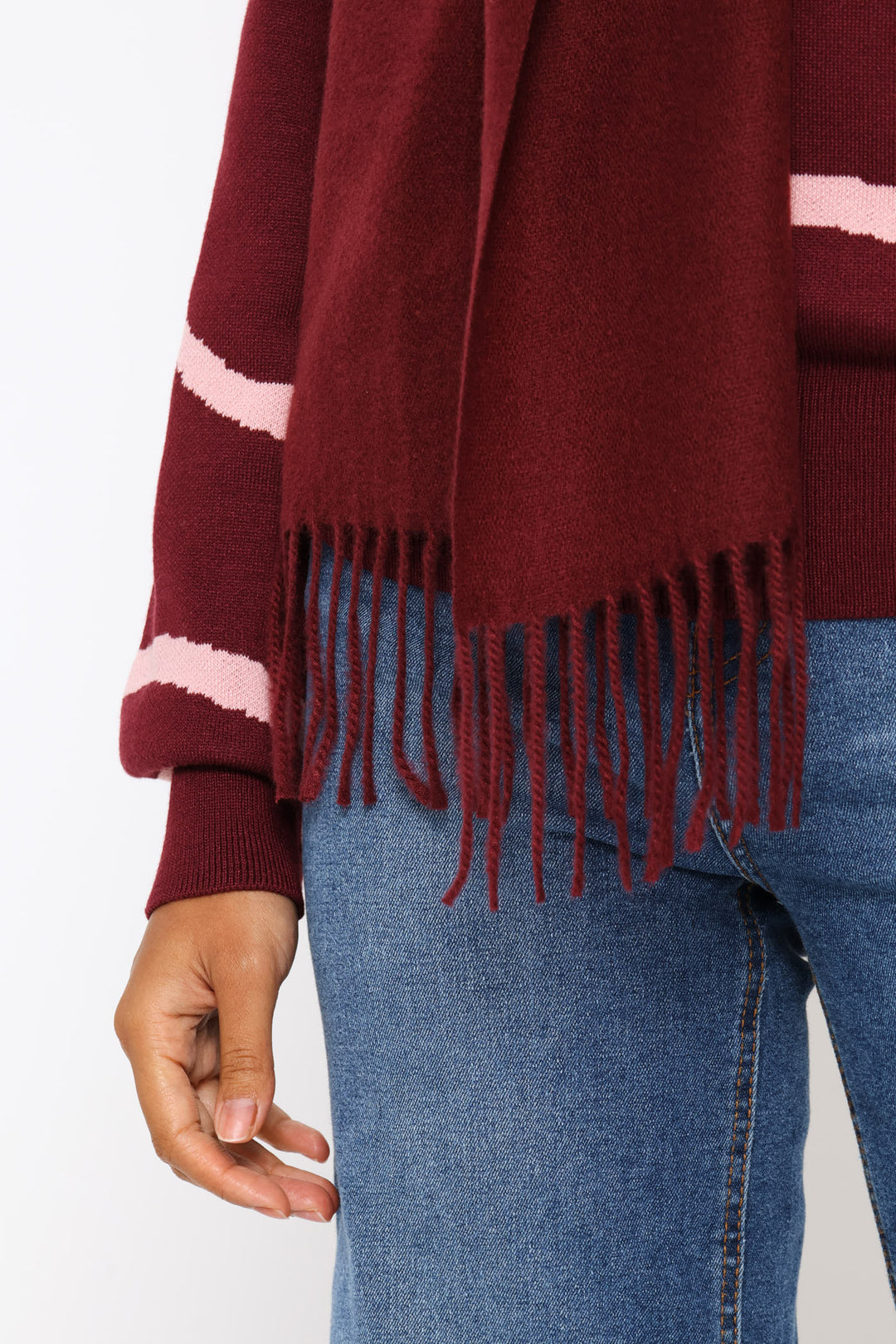 Fringe Detail Woven Scarf - Burgundy