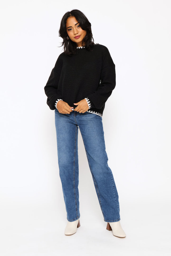 Blanket Stitch Pullover - Black