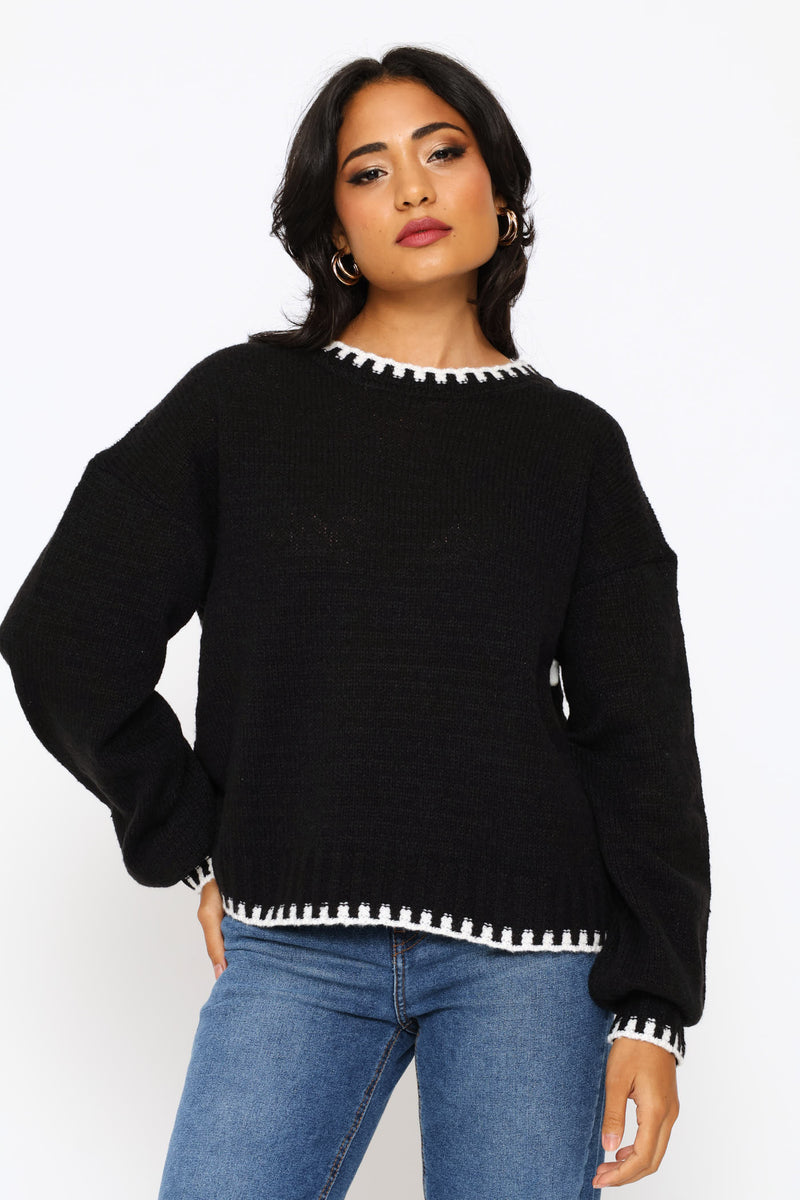 Blanket Stitch Pullover - Black