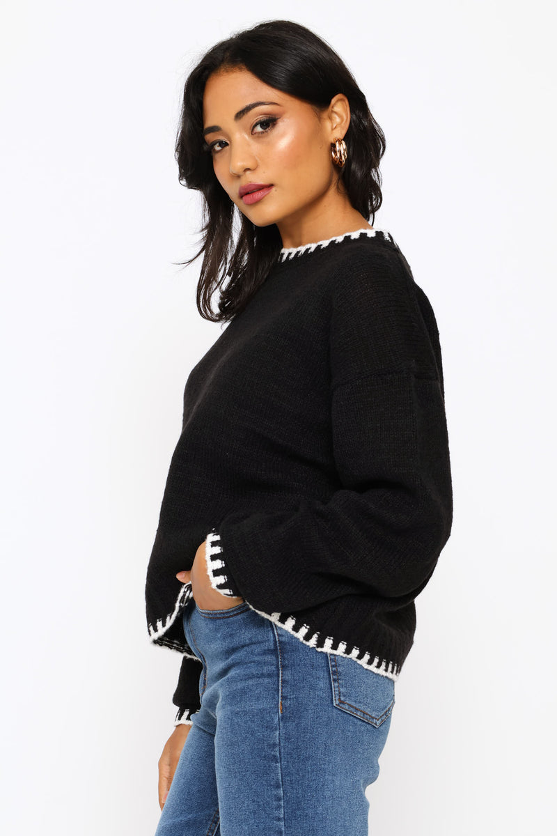 Blanket Stitch Pullover - Black