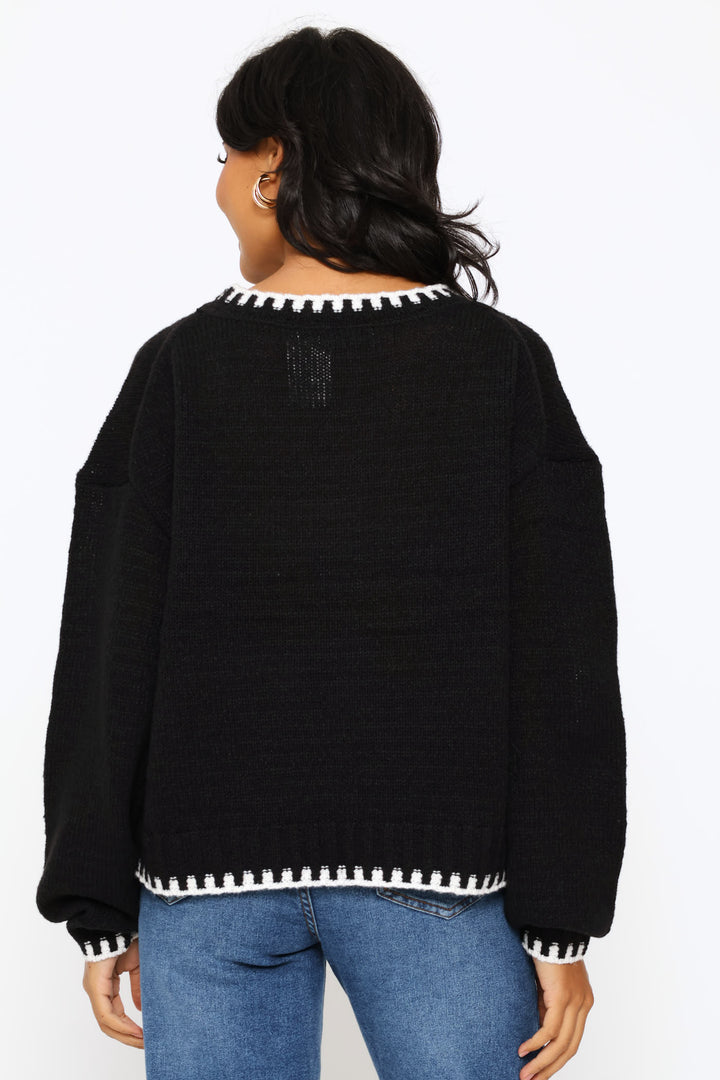 Blanket Stitch Pullover - Black