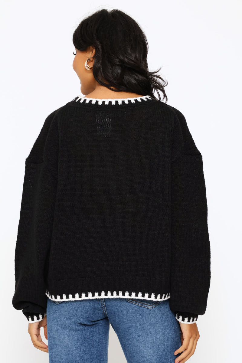 Blanket Stitch Pullover - Black