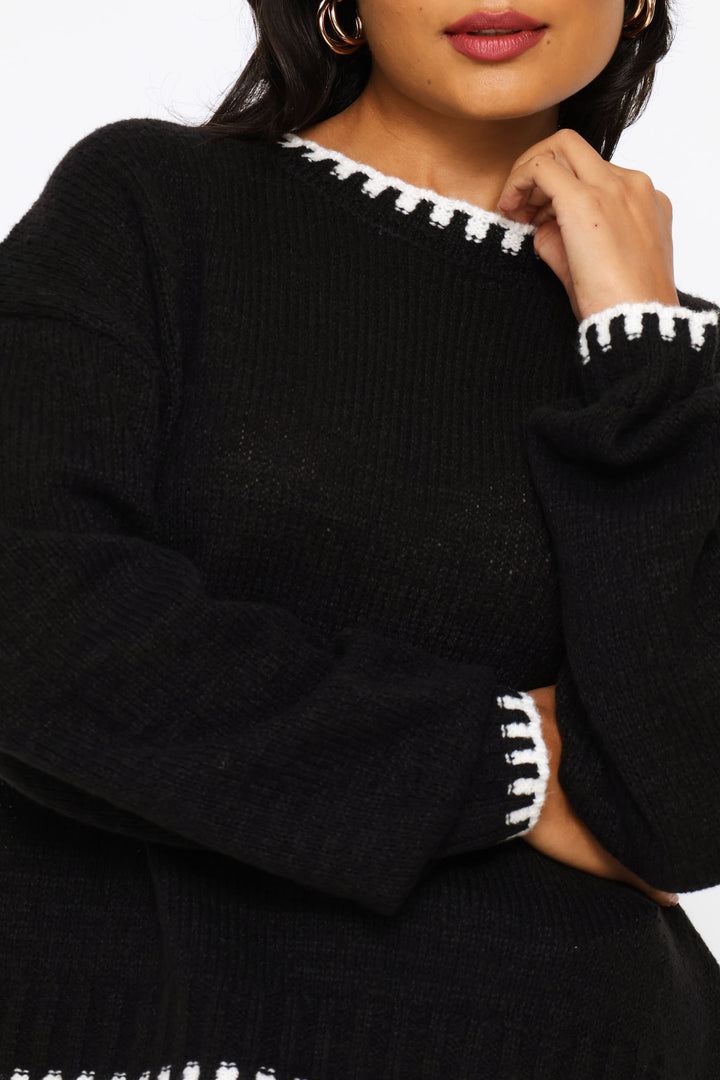 Blanket Stitch Pullover - Black