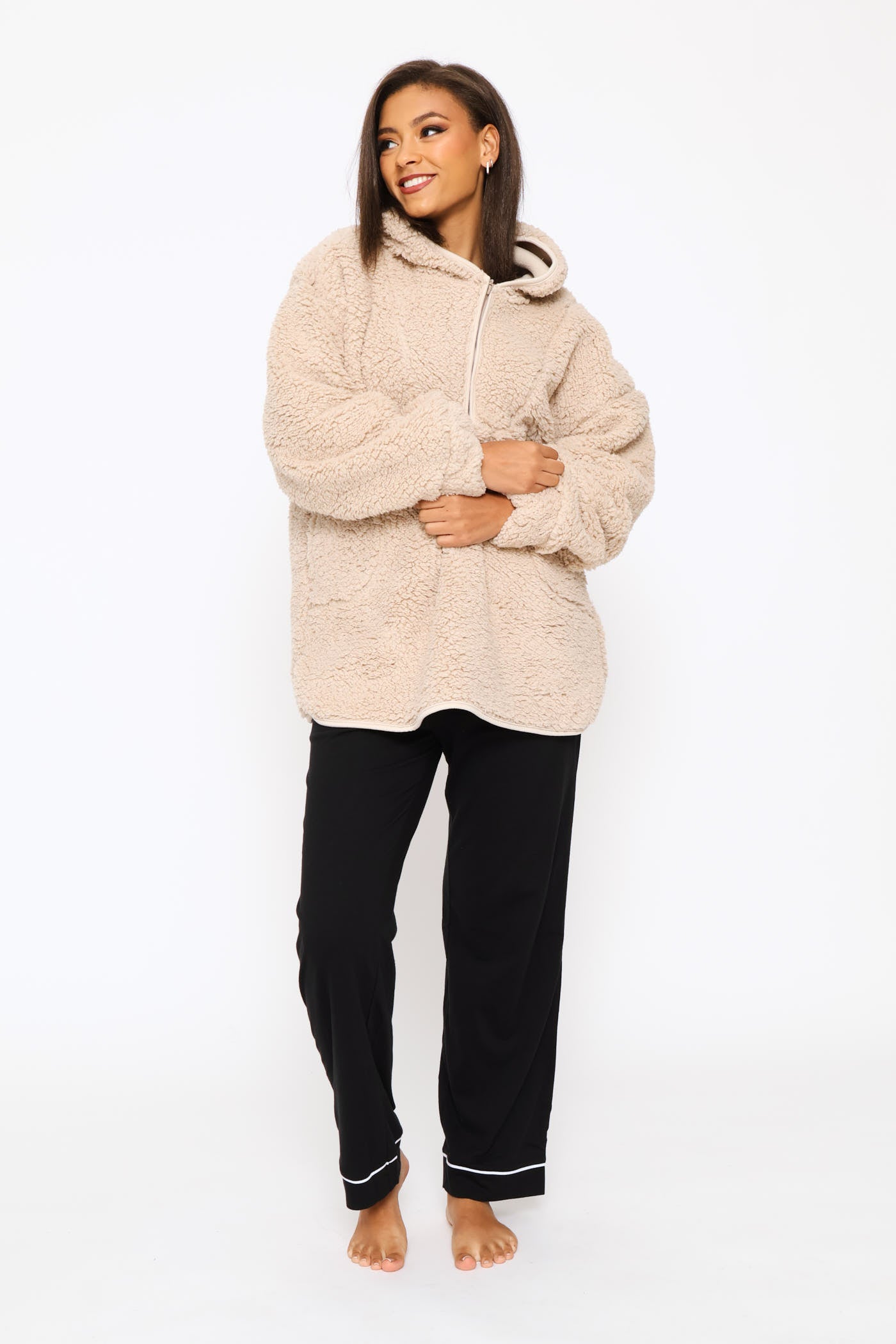Ladies Oversized Quarter Zip Snuggie - Mocha – Edgars