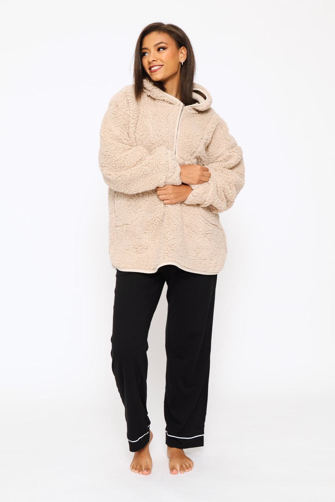 Oversized Quarter Zip Snuggie - Mocha