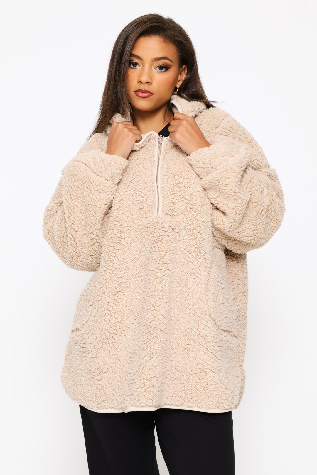 Oversized Quarter Zip Snuggie - Mocha