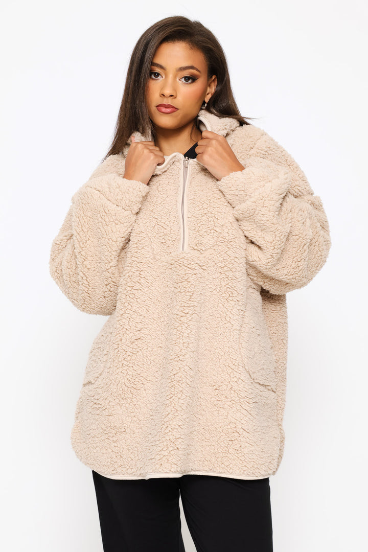 Oversized Quarter Zip Snuggie - Mocha
