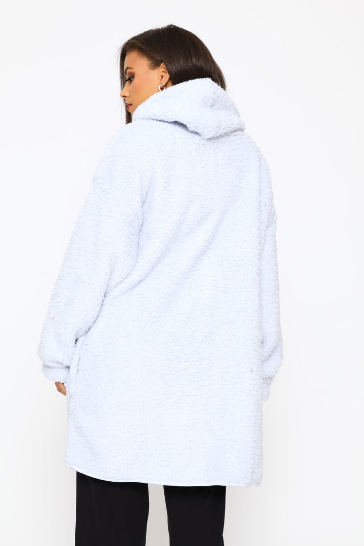Oversized Zip Through Sherpa Gown - Light Blue