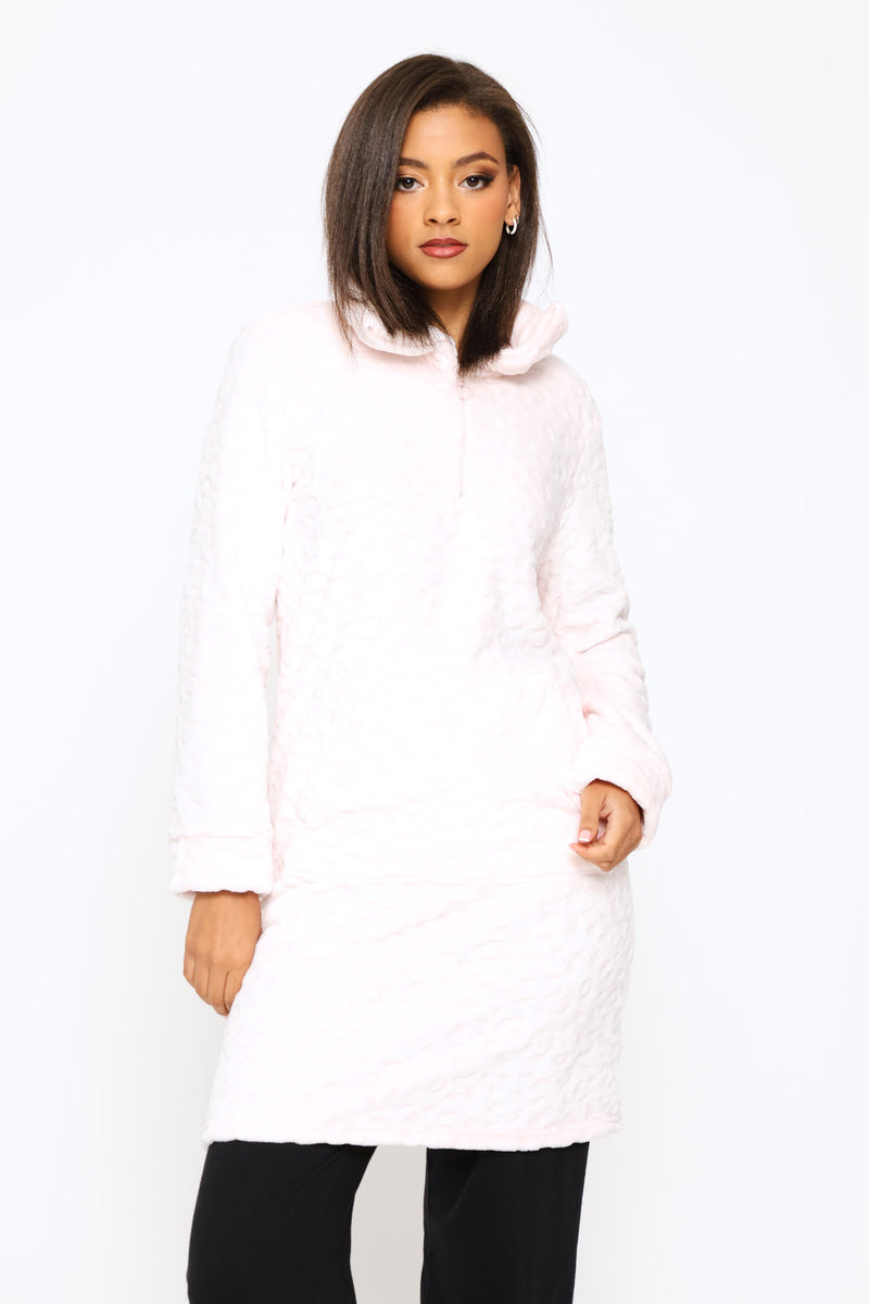 Slim Fit Quarter  Zip Funnel Neck Snuggie - Pink