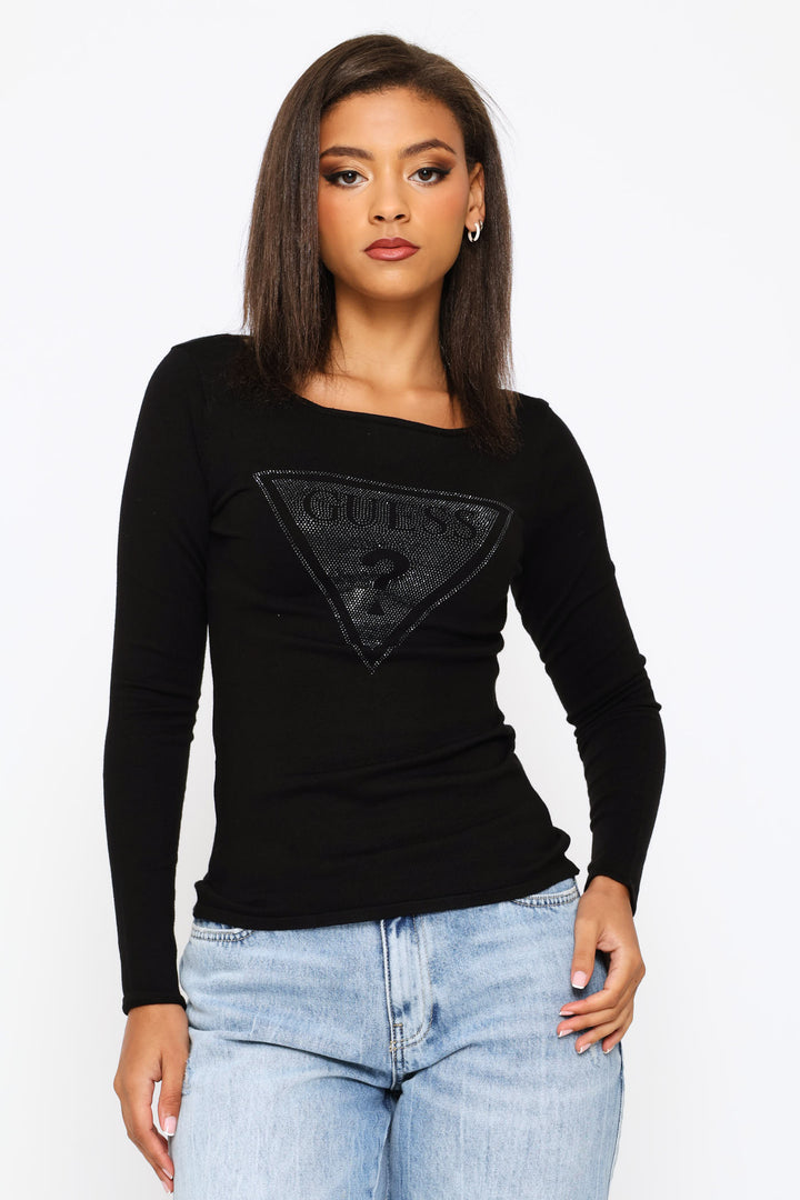 Script Long Sleeve Top - Black