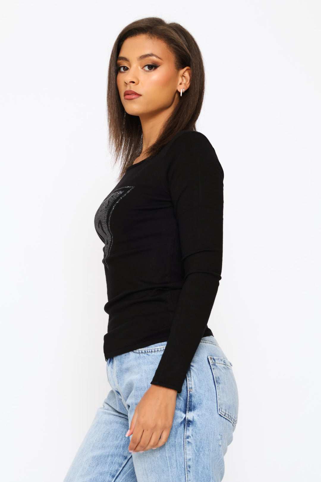 Script Long Sleeve Top - Black