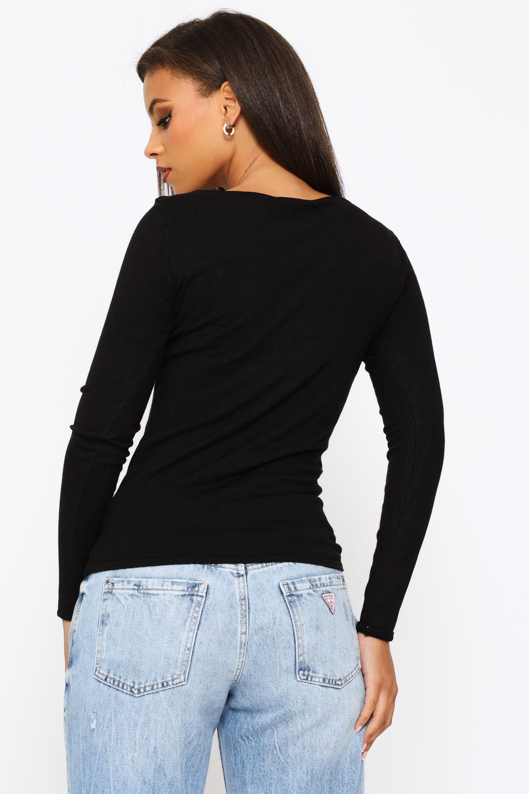 Script Long Sleeve Top - Black