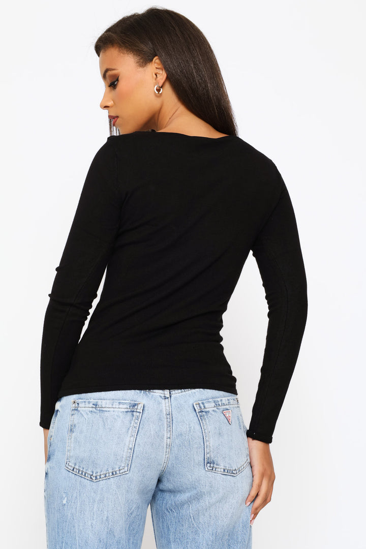 Script Long Sleeve Top - Black