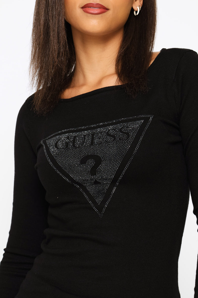Script Long Sleeve Top - Black