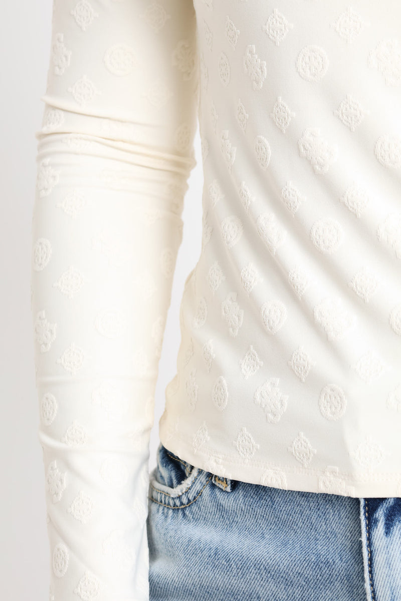 Long Sleeve Scoop Back Nadene Top - White