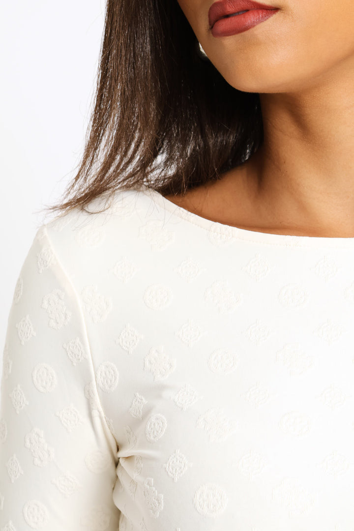 Long Sleeve Scoop Back Nadene Top - White