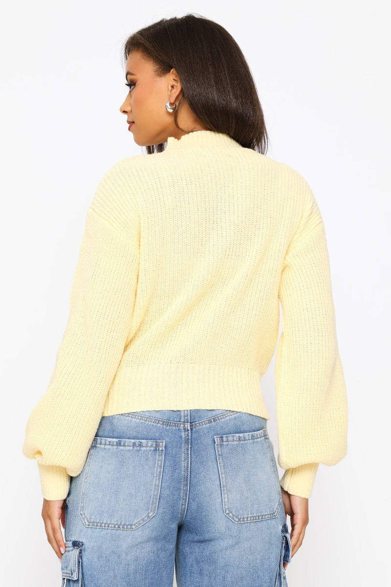 Plain  Knit Turtleneck Pullover - Yellow