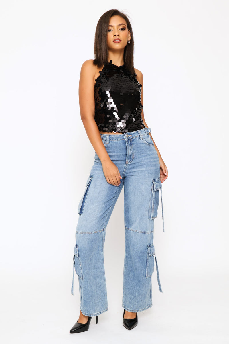 Regular Halter Knit Top - Black