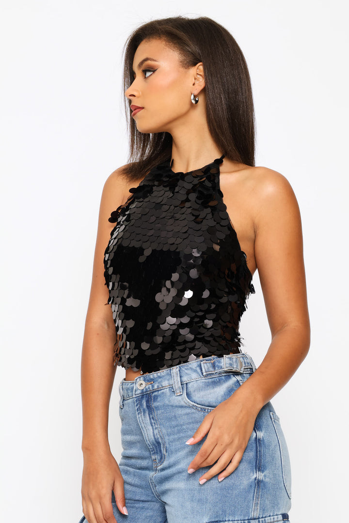 Regular Halter Knit Top - Black