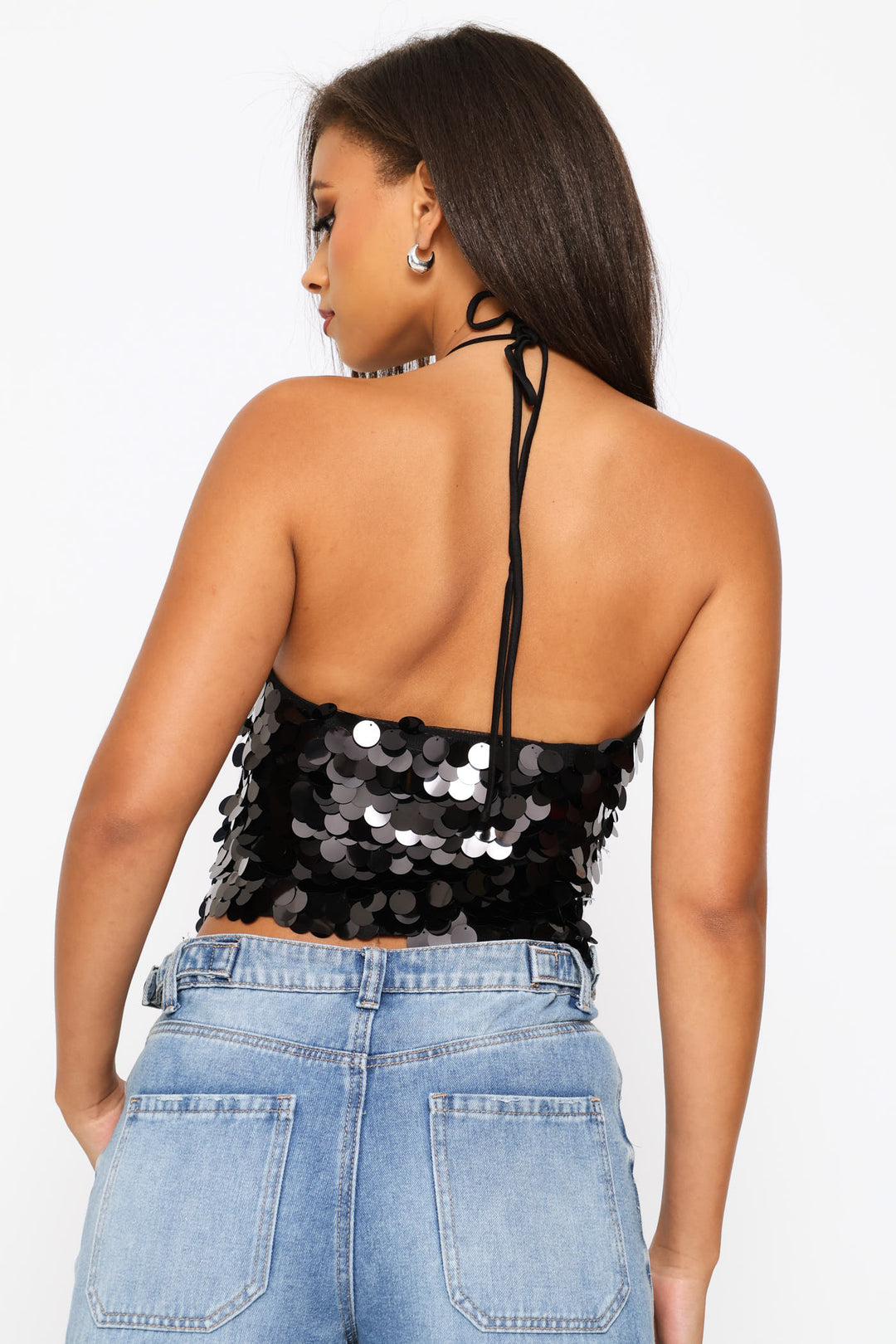Regular Halter Knit Top - Black