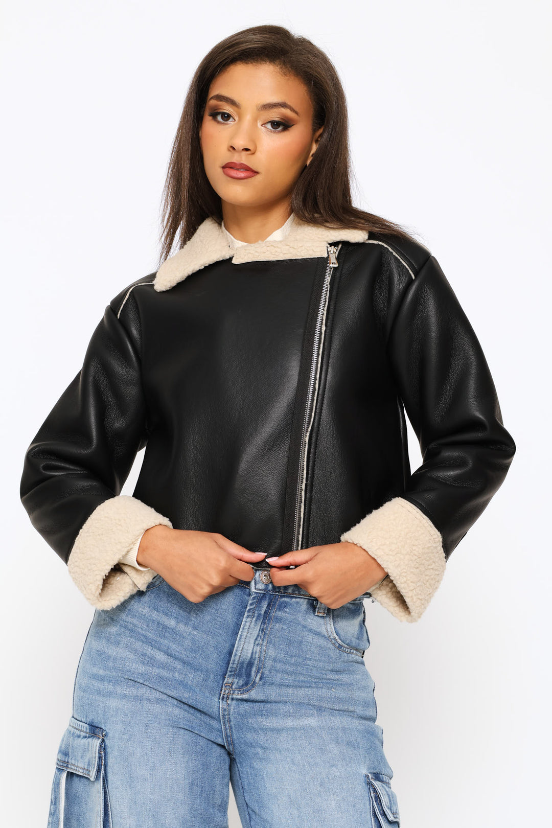 Aviator Jacket - Black/Cream