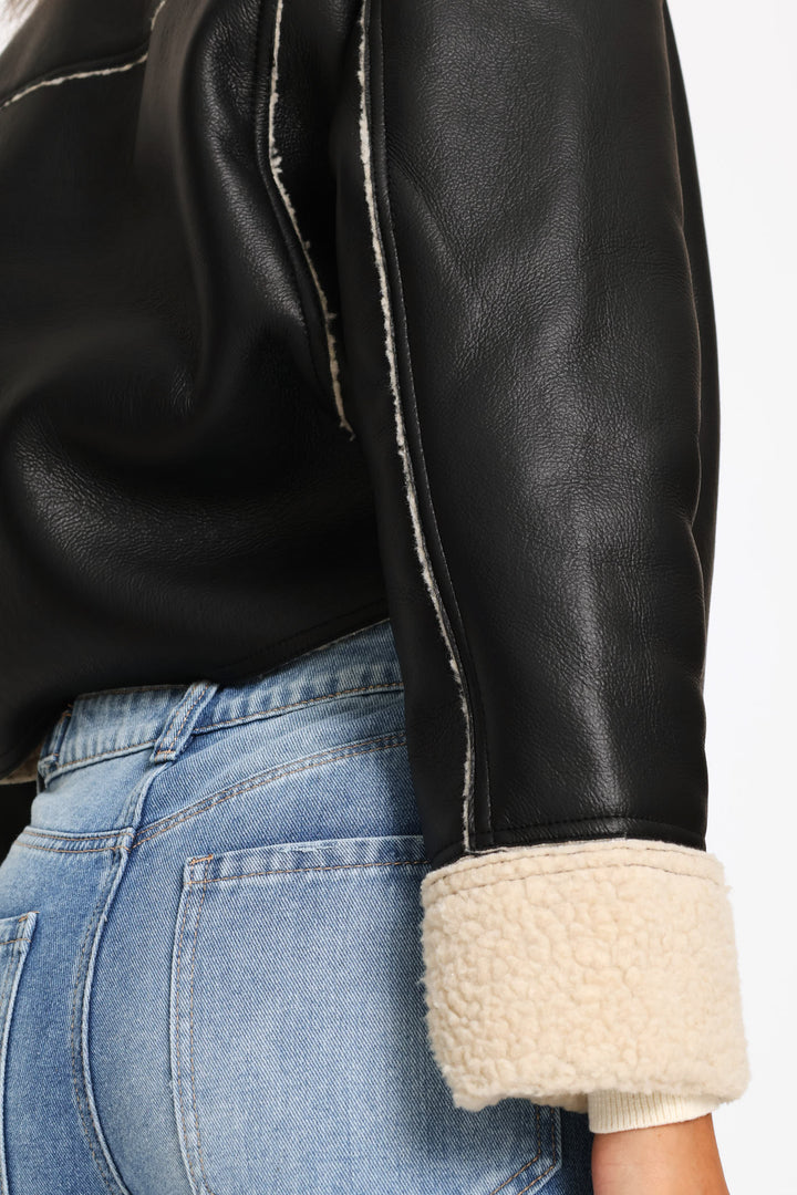 Aviator Jacket - Black/Cream